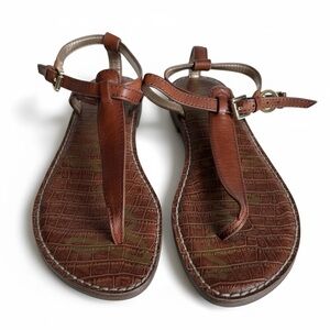 Sam Edelman Gigi Leather Croc Thong Sandals Resort Shoes Boho Vacation Brown 7.5